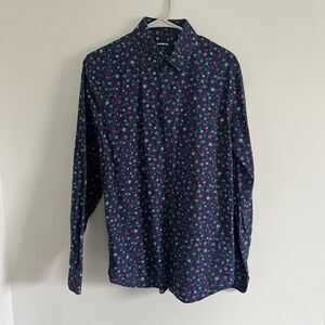 Express Shirt Mens Medium Extra Slim Fit Blue Floral Button Down Casual 15-15.5